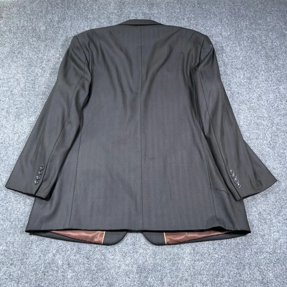 Caravelli Paris 3B 2 Piece Suit Set Mens 46R 40W Pinstripe Super 150s Black Prep